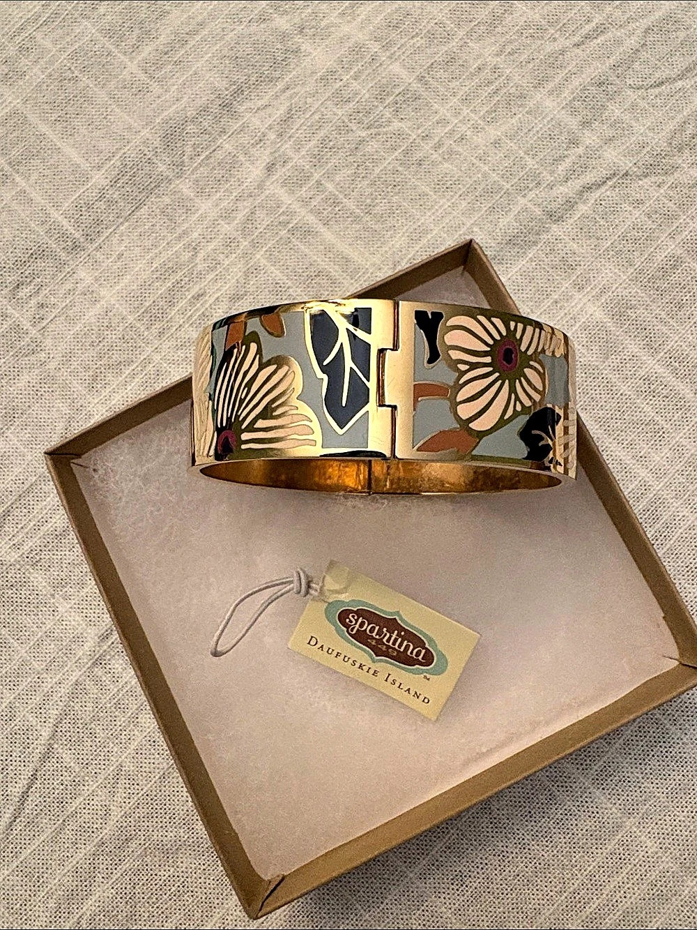 Spartina 449 Daufuskie Island Floral Enamel Hinged Bangle Gold & Multicolor